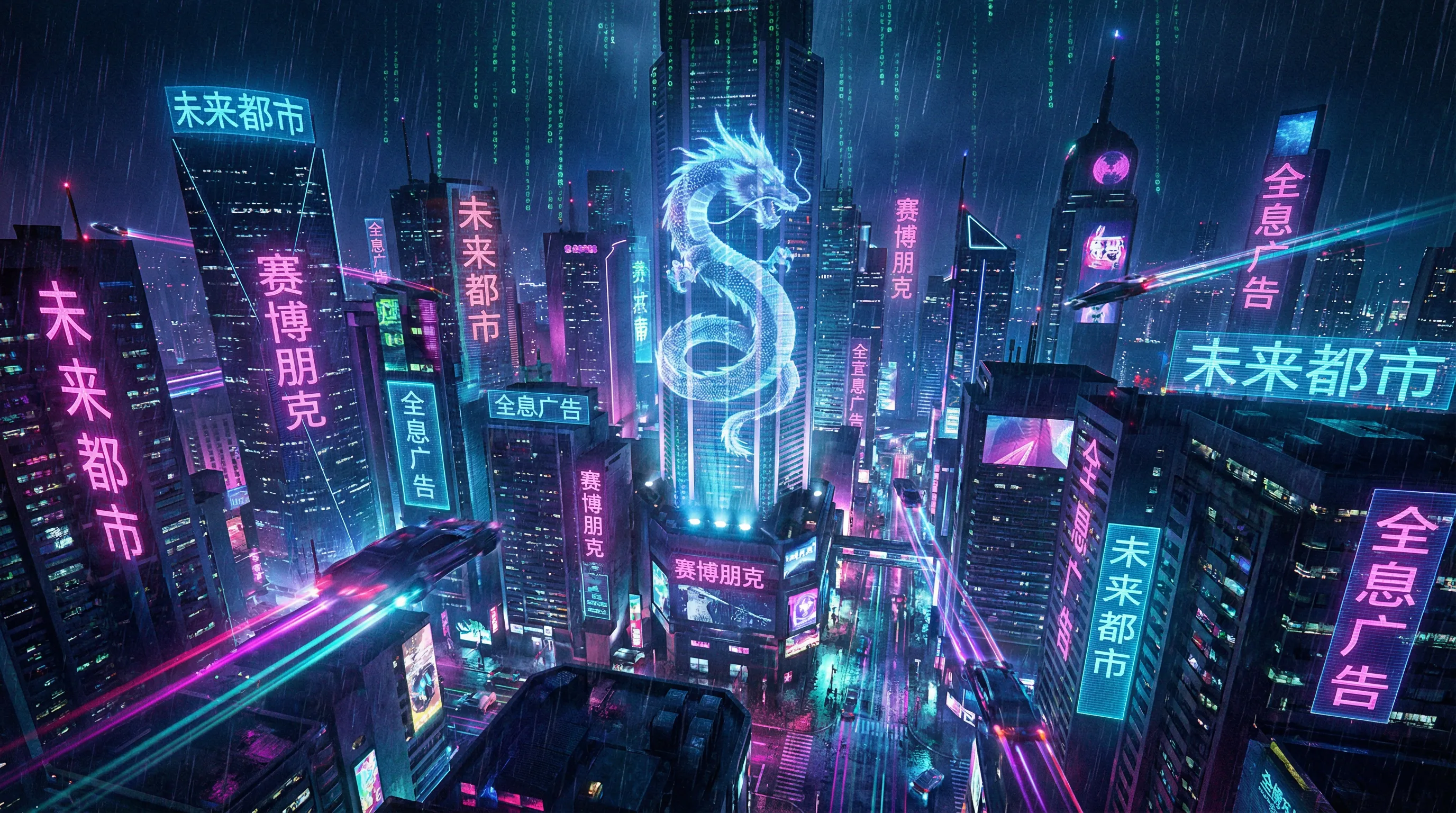 澳门彩票霓虹都市赛博朋克城市夜景